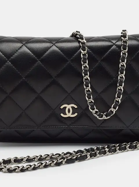 Chanel Classic Black Quilted Leather Wallet On Chain