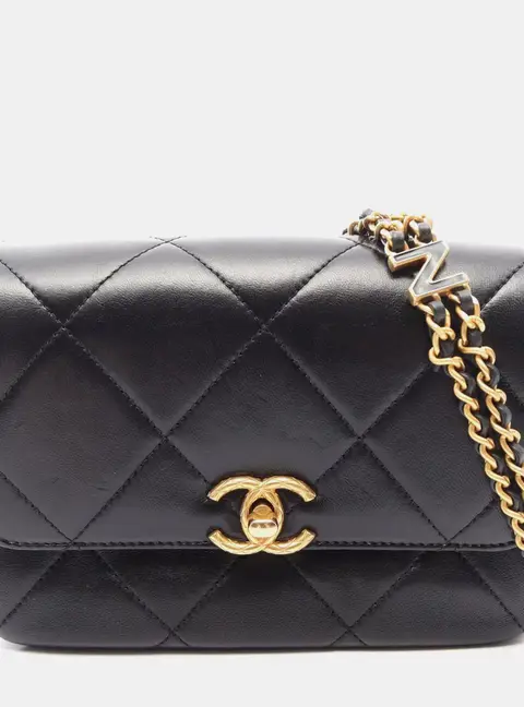 Chanel CC Chain Logo Small Black Lambskin Shoulder Bag