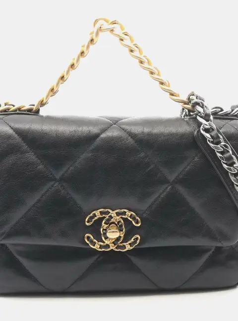 Chanel 19 Small Black Lambskin Flap Shoulder Bag