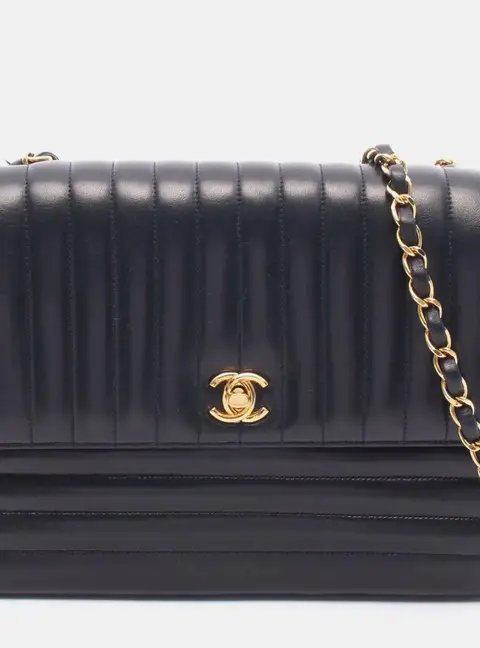 Chanel Vintage Mademoiselle Medium Navy Lambskin Leather Shoulder Bag