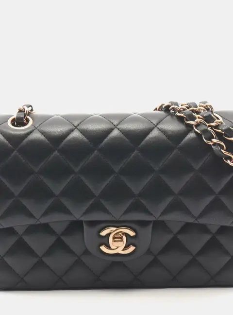 Chanel Classic Double Flap Medium Black Lambskin Shoulder Bag