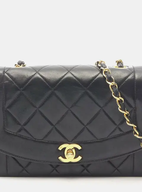 Chanel Vintage Diana Black Lambskin Leather Flap Shoulder Bag