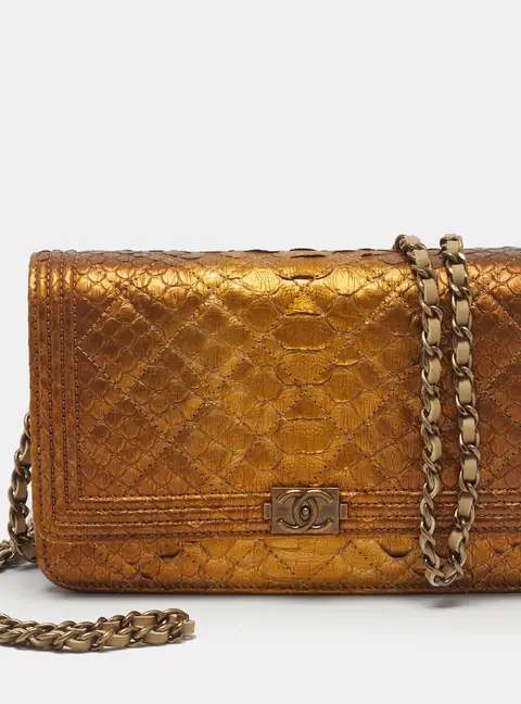 Chanel Boy WOC Gold Ombre Quilted Python Clutch