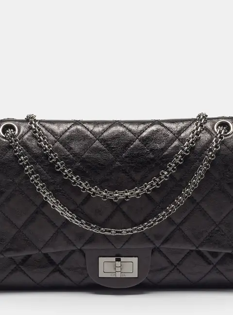 Chanel Reissue 2.55 227 Black Quilted Aged Leather Flap Bag