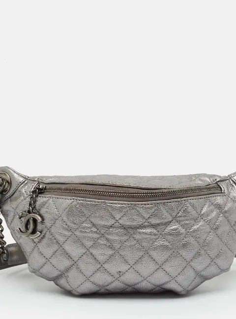 Chanel Banane Metallic Grey Quilted Leather Waist Bag