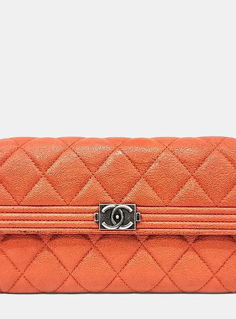 Chanel Orange Caviar Boy Long Wallet A80286
