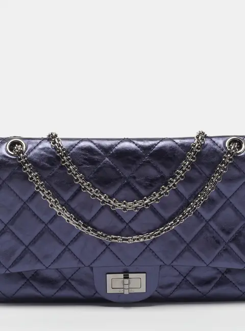 Chanel Reissue 2.55 227 Metallic Blue Quilted Leather Flap Bag