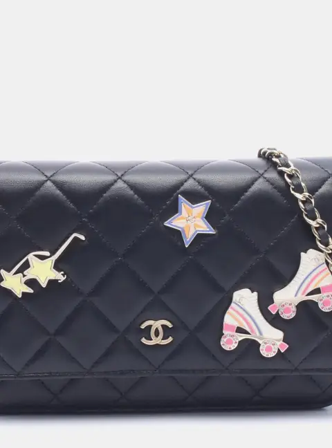 Chanel Classic Roller Skate Charms Black Lambskin Leather Wallet on Chain Bag