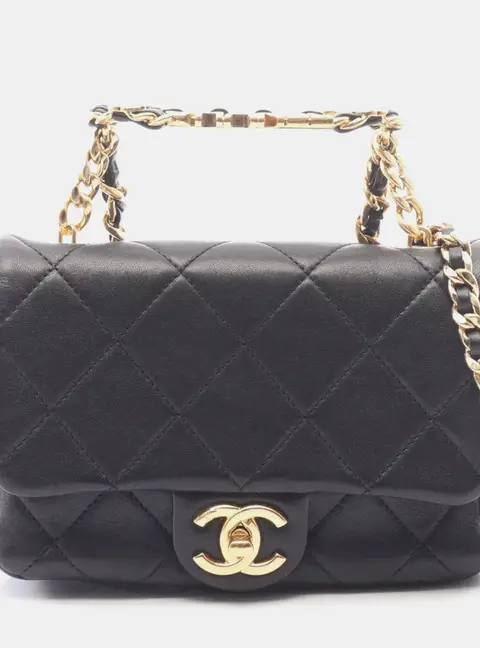 Chanel Mini Matelasse Black Lambskin Leather Top Handle Flap Bag