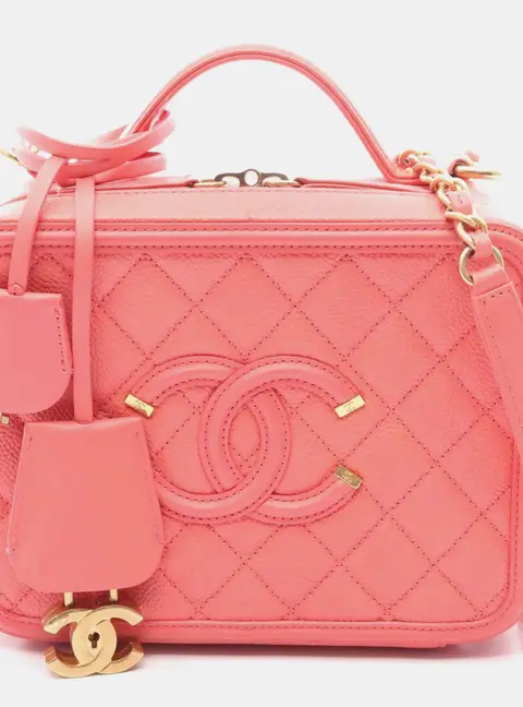 Chanel CC Filigree Medium Pink Quilted Caviar Grained Calfskin Leather 2 -Way Shoulder Bag
