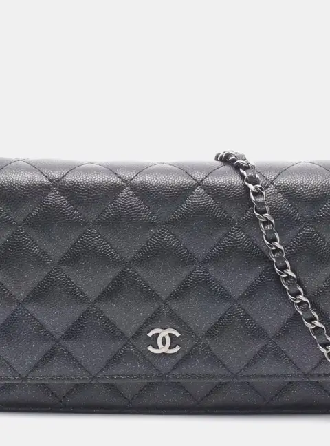 Chanel Classic Black Quilted Caviar Leather Wallet on Chain