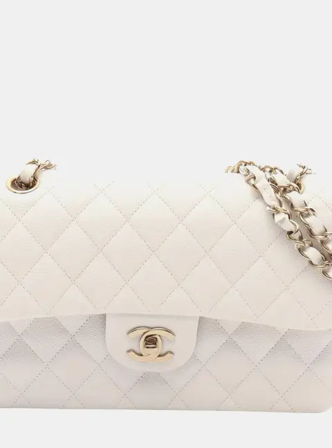 Chanel Classic Double Flap White Caviar Leather Shoulder Bag