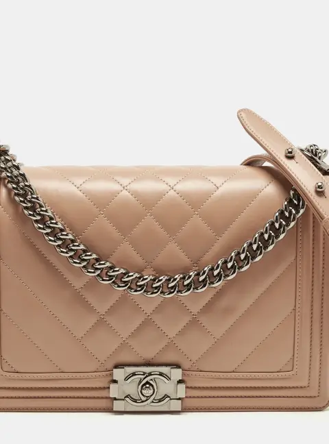 Chanel Boy Flap New Medium Beige Mixed Quilted Leather Bag