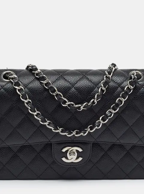 Chanel Classic Double Flap Medium Black Quilted Caviar Leather Bag