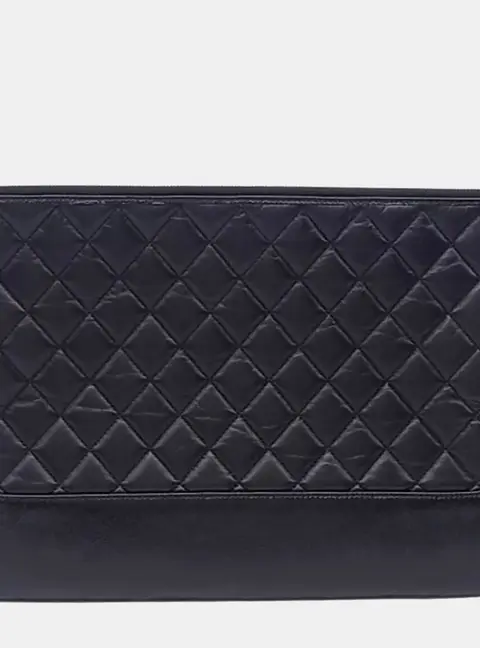 Chanel Gabrielle Large Black Leather Clutch Bag