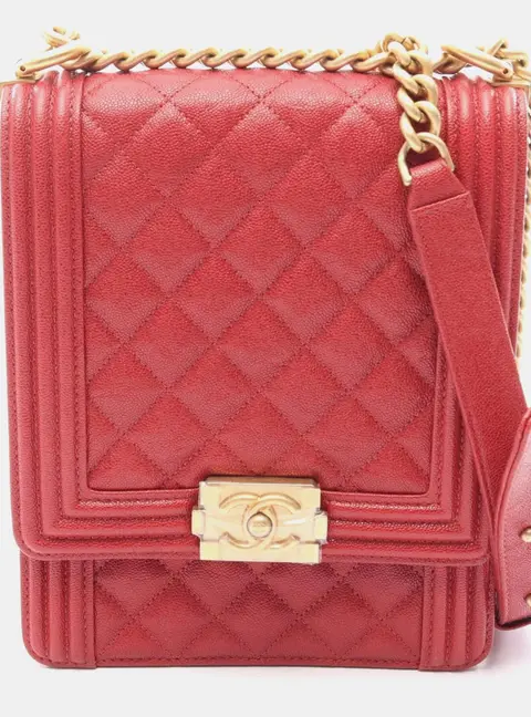 Chanel North South Boy Small Red Grained Calfskin Leather Shoulder Bag