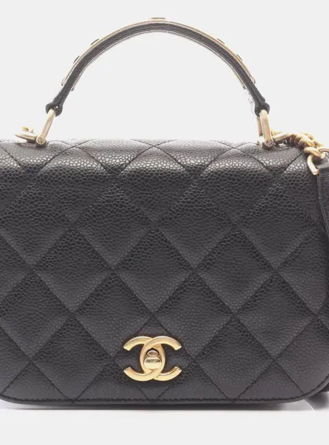 Chanel Coco Handle Extra Mini Black Caviar Grained Calfskin Leather Top Handle Flap Bag