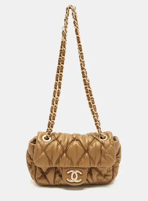 Chanel Bubble Flap Mini Gold Quilted Leather Bag