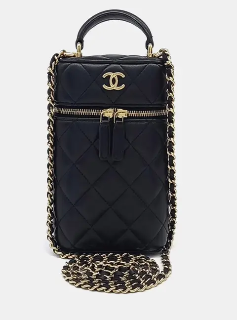 Chanel Black Leather Cosmetic Phone Holder Crossbody Bag