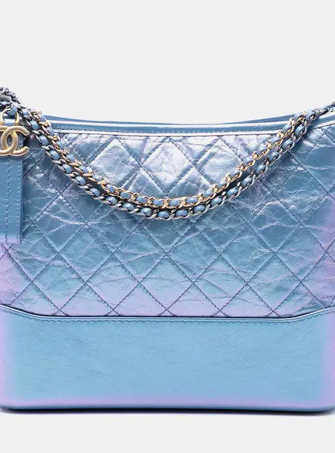 Chanel Gabrielle Medium Blue Iridescent Quilted Lambskin Calfskin Hobo Bag