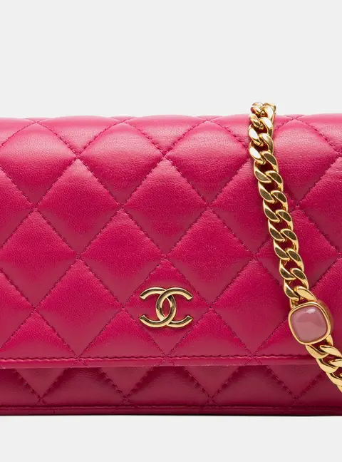 Chanel Mini CC Pearl Samba Pink Quilted Lambskin Wallet On Chain Bag