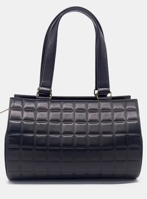 Chanel Black Leather chocolate bar Boston bag