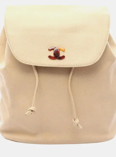 Chanel Beige Chanel Triple Coco Mark Grained Calfskin Leather Backpack Bag