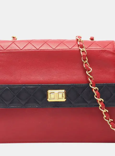 Chanel Red Chanel Mademoiselle Turnlock Trapezoid Flap Medium Black Lambskin Leather Shoulder Bag