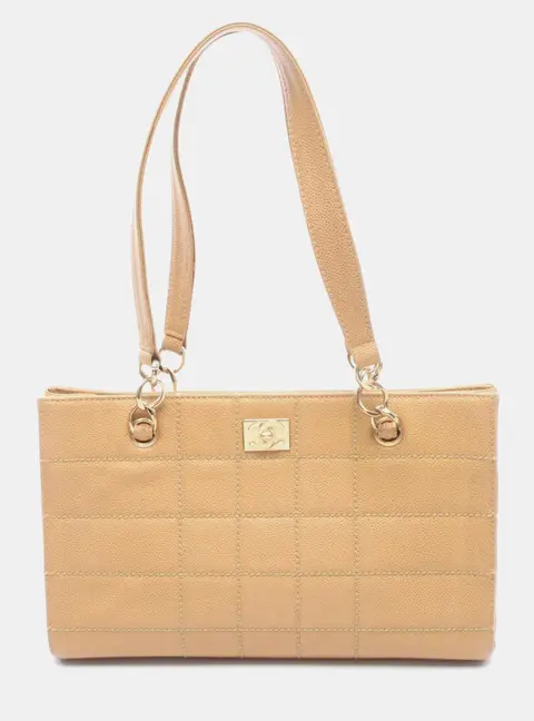 Chanel Chocolate Bar Tote Bag Beige Caviar Leather Shoulder Bag