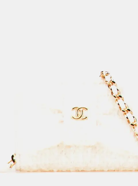 Chanel Ribbon Mini Chain Wallet White Tweed Chain Shoulder Bag