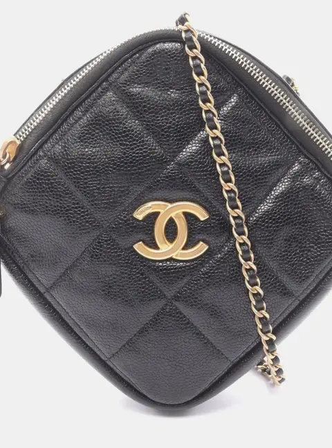 Chanel Diamond Quilted Small Black Caviar Leather Crossbody Bag