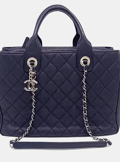Chanel Navy Blue Leather Chain Tote and Shoulder Bag A57050