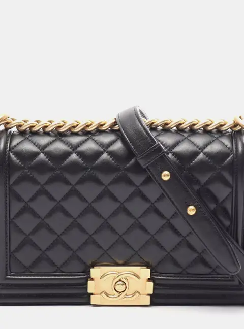 Chanel Boy Old Medium Black Quilted Lambskin Leather Shoulder Bag