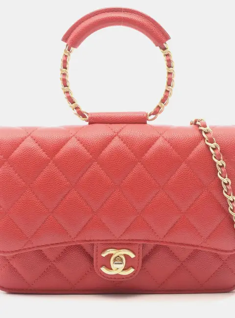 Chanel In The Loop Medium Red Quilted Lambskin Leather Top Handle Bag