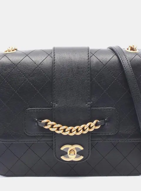 Chanel Front Chain Medium Black Lambskin Leather Chain Shoulder Bag