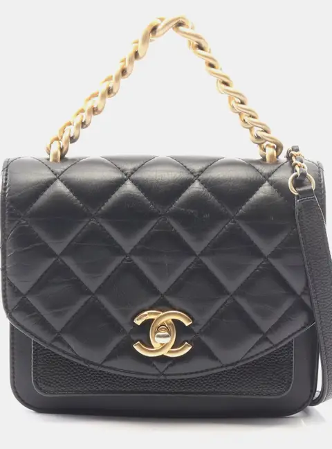 Chanel Chain Quilted Grained Calfskin Mini Black Flap Top Handle Bag
