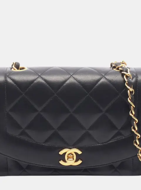 Chanel Diana Small Black Lambskin Leather Flap Bag