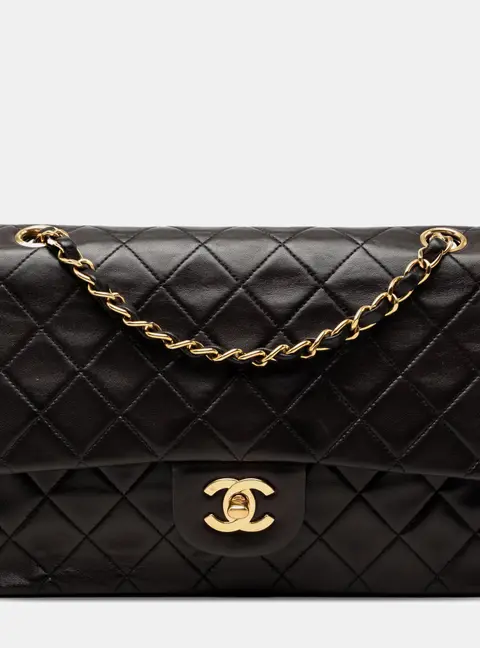 Chanel Classic Medium Black Lambskin Leather Double Flap Shoulder Bag