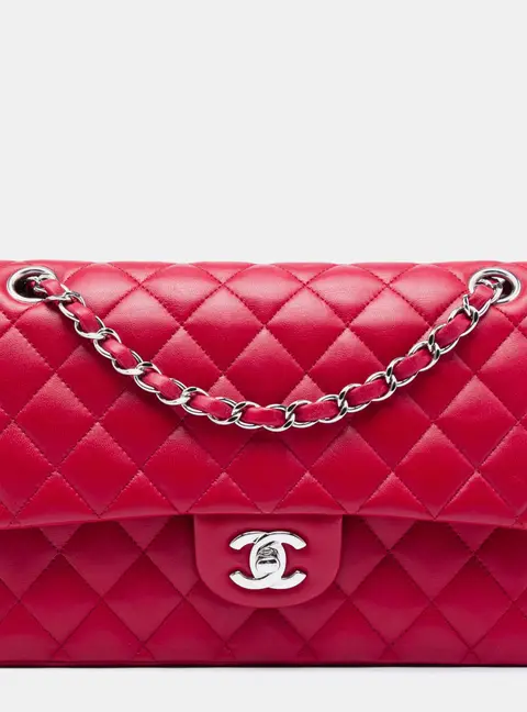 Chanel Classic Medium Red Lambskin Leather Double Flap Bag