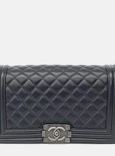 Chanel Leather Black Boy Bag Medium