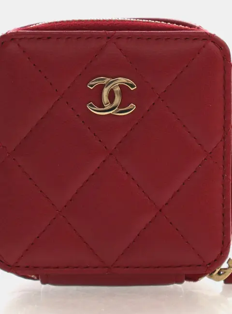 Chanel Classic Quilted Mini Red Lambskin Leather Vanity Case Bag