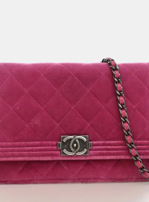 Chanel Boy Wallet On Chain Pink Velvet Bag