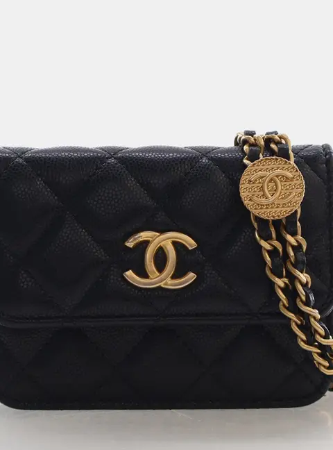 Chanel Twist Your Buttons Mini Black Caviar Grained Calfskin Leather Flap Bag