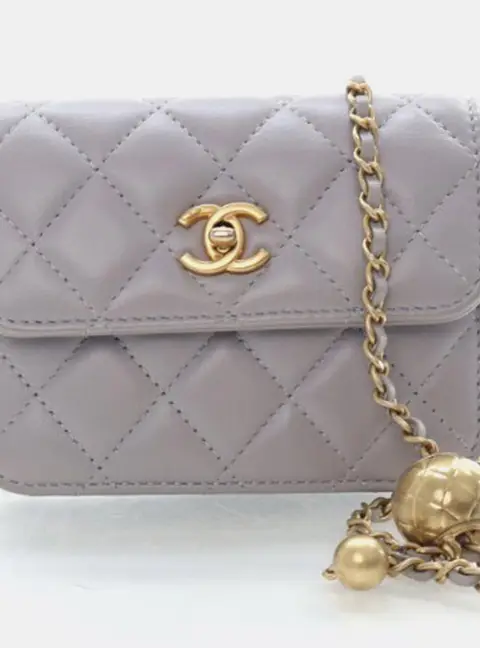 Chanel Pearl Crush Mini Grey Lambskin Clutch with Chain Bag