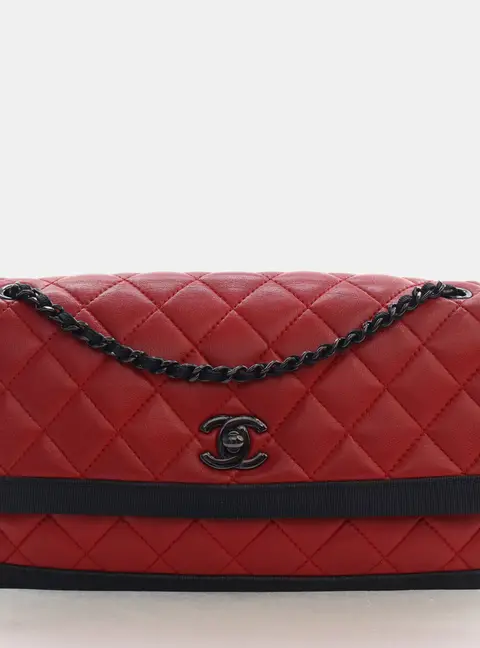 Chanel Graphic Medium Black/Red Lambskin Grosgrain Shoulder Bag