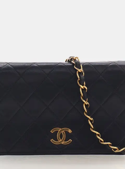 Chanel Vintage Full Flap Mini Black Lambskin Shoulder Bag