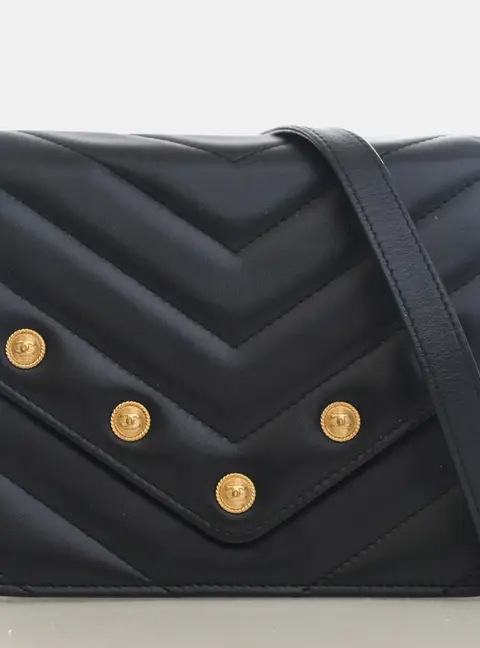 Chanel Chevron CC Button Black Lambskin Wallet On Chain Bag