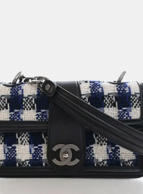Chanel Medium Black/Blue/White Tweed Flap Bag