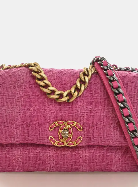 Chanel 19 Small Pink Houndstooth Tweed Flap Bag