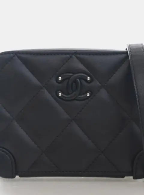 Chanel Covered CC Quilted Lambskin Mini Black Camera Crossbody Bag